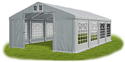 DAS COMPANY Partyzelt 5x8m Wasserdicht Grau Zelt 560g/m² PVC Plane Ganzjährig Gartenzelt Winter ISD - Zeltgarage Winterfest - Dachzelt Hartschale - Zeltgarage - Winterzelt Pavillon - Weidezelt