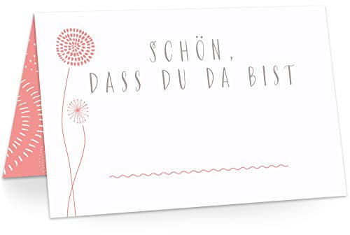 Tischkarten Platzkarten Namenskarten für Hochzeit Geburtstag Feier Taufe Kommunion Konfirmation Firmung Jugendweihe, 50 Stück Premium Qualität, Blumen-Dekor, Coral Love (Rot)