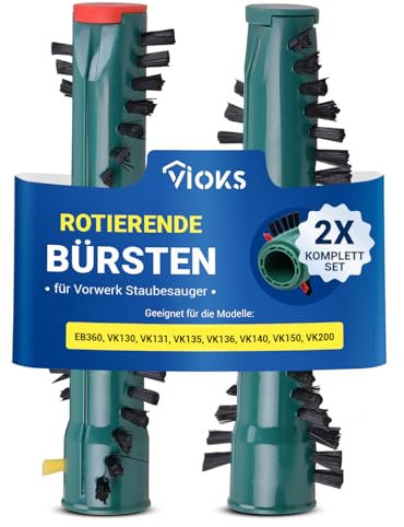 VIOKS 2x Bürstenwalze Ersatz für Vоrwerk Bürste MisterVac VB-128 - Zubehör für Vоrwerk Elektrobürste VK130, Kobold VK131, EB 360 Vоrwerk Staubsauger Kobold, Kobold VK135