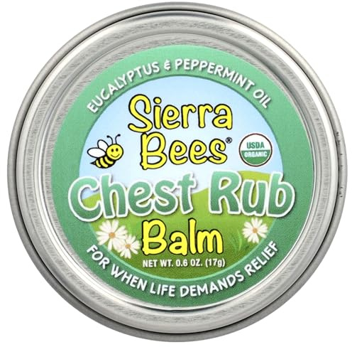 Sierra Bees Chest Rub Balm Beeswax Balm to Help Relieve Nasal & Chest Congestion - with Menthol, Shea Butter, & Soothing Aromatics - Cruelty Free, Non-GMO - 0.6 oz - Eucalyptus & Peppermint