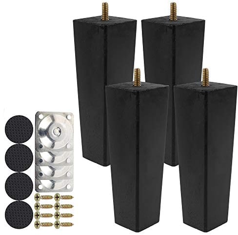 Keyohome 4PCS Height Sofa Legs Wooden Furniture Legs Replacement Armchair Cabinet Feet Wood Cabinets Legs Straight Wood Color for Couch Ottoman Dresser (Black 15CM) …