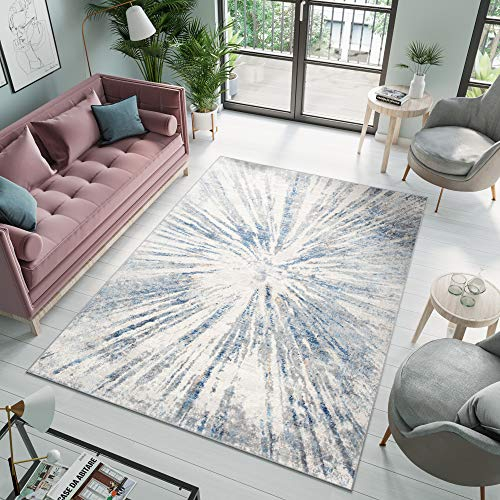 TAPISO Valley Teppich Kurzflor Grau Blau Beige Mehrfarbig Modern Verwischt Linien Abstrakt Design Wohnzimmer Schlafzimmer Flur ÖKO-TEX 200 x 300 cm