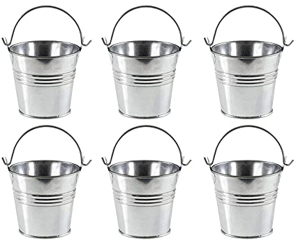 6Pcs Mini Cubos, Cubos de Metal, Lata de Cubo de Metal, Cubos de Regalo, Mini Contenedor de Jardín para Macetas, Macetas de Metal, Mini Caja de Cubo de Metal, Cubos Pequeños de Metal Galvanizado (A)