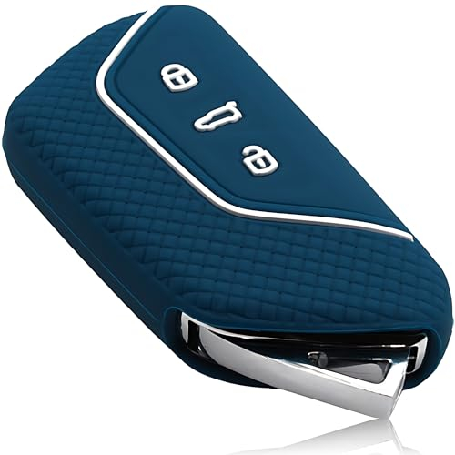 FOAMO Autoschlüssel Hülle Kompatibel mit VW, SEAT, SKODA, CUPRA Autoschlüssel - Silikon Schlüsselhülle - Schlüsselhülle - Schutz für Autoschlüssel in Blau-Weiß