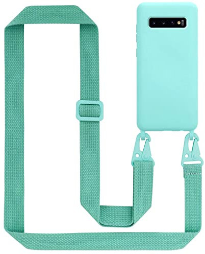Cadorabo Handykette kompatibel mit Samsung Galaxy S10 Plus Schutzhülle TPU Liquid Silikon Case Necklace mit verstellbarem Band Kordel mit Etui Rundumschutz Case Hülle für Galaxy S10 Plus in Türkis