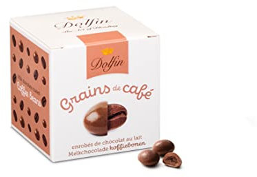 Dolfin Grains de Café au Chocolat au Lait - Billes Décadentes Enrobées de Chocolat Crémeux Artisanal, Coeur - Idée Cadeau, Confiserie, Bonbons & Friandises - Fait en Belgique, 115g