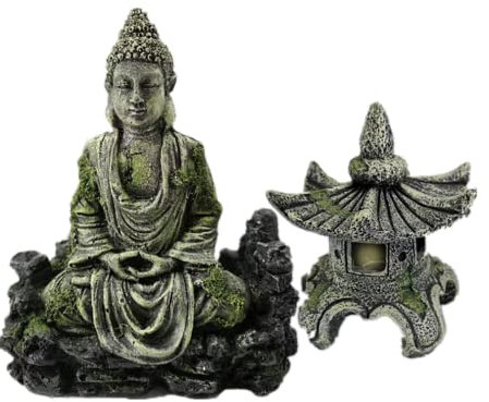 CiCixixi Aquarium Deko Buddha mit Leuchtturm Lantern Ornamente, Aquarium Dekoration Buddha-Figur Aqua Decor Harz Buddha Statue Für Fische 
