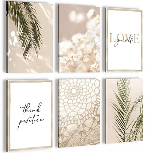Novart Wandbilder Set Boho Pampasgras - KOMPLETT AUFHÄNGFERTIG - Made in Germany - Moderne Bilder Wohnzimmer Schlafzimmer - N005864a