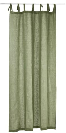 Loberon Gardine Adara, grün | mit Dekorativen Bindebändern - Handgefertigt - Schlichte Eleganz - Klassisches Design - Vorhang - Fensterdekoration
