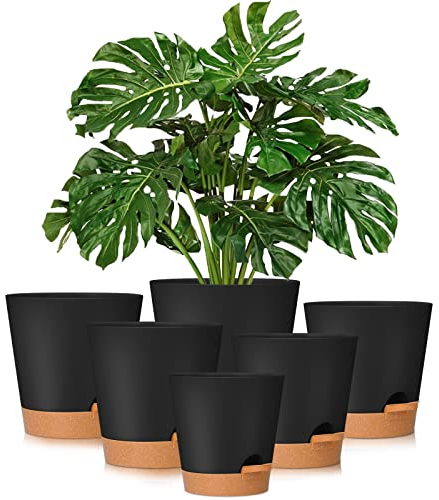 GARDIFE Pots de Fleurs de 20,3/17,2/16,5/15,9/13,7 cm à arrosage Automatique avec Trou de Drainage, Pots de Fleurs en Plastique, Pots de Fleurs pour Toutes Les Plantes d'intérieur, Plantes
