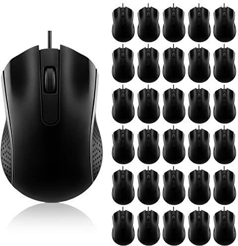Bonuci 30 Pcs USB Wired Mouse Computer 3 Button Mice Bulk Corded USB Mouse for PC Desktop Laptop Computer Office School Home Classroom Supplies (Black)