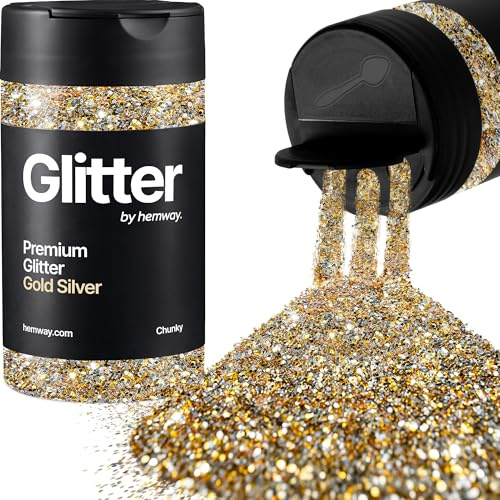 Hemway Gold Silver Glitter Shaker, 130g Chunky Glitter, Crafts 1/40 | for Resin & Epoxy Crafts for Decorating, Halloween, Christmas, Nail, Face, Art