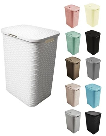 JARDIN202 - Cesto Ropa Sucia Pongotodo con Tapa y Asas | Cesta Colada Plástico Ratán | Cubo Ropa Sucia | Baño Dormitorio | 38L/48L/60L | 60 litros (Blanco)