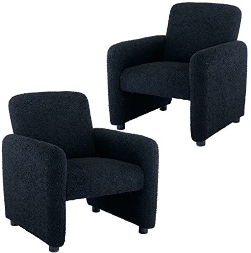 Wahson Sessel Teddystoff Ohrensessel mit Armlehnen Loungesessel modern Relaxsessel für Wohnzimmer/Lesezimmer, 2 Stück, Schwarz