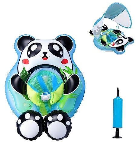 Pekelin Schwimmring Baby mit Sonnendach Baby Schwimmring mit Dach Baby Schwimmring ab 3 Monate Schwimmreifen Schwimmtrainer Schwimmsitz Panda