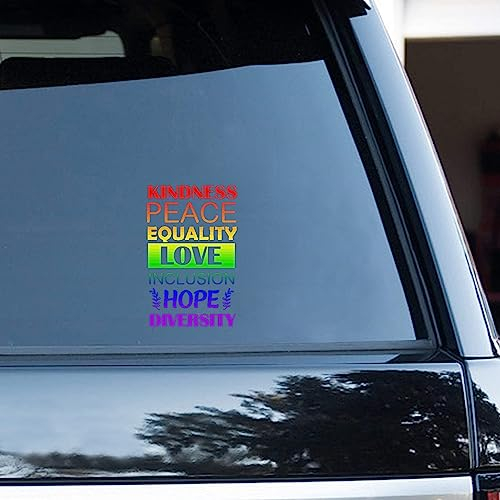 Yelolyio Kindness Peace Equality Love Inclusion Hope Diversity Aufkleber für Wasserflaschen, Telefon, Laptop, Skateboard, Auto, Pansexuell, LGBTQ Fenster Auto Vinyl Aufkleber, Bumper Sticker, 2er Set
