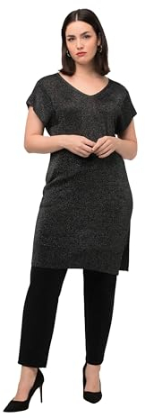 Ulla Popken Damen Strick-Tunika Glitzergarn Kleid, schwarz, 46-48