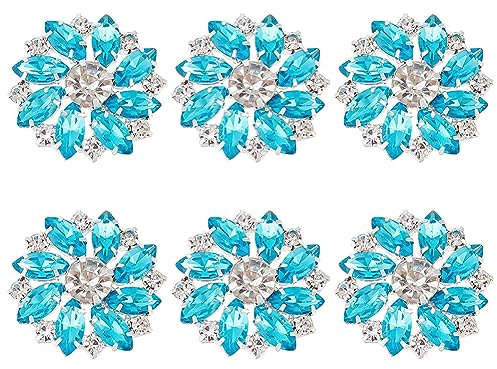 FINGERINSPIRE 6 Stück Blumen Strass Knöpfe Aus Messing 26 mm Cyan Kristall Zum Aufnähen Mit 1 Löchern Und Flacher Rückseite Modische Krallen Strass Schneeflocken Knöpfe Für Stoff DIY Handwerk