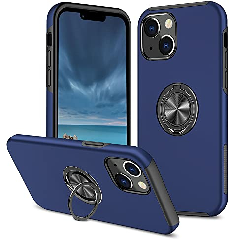 EYZUTAK Case for iPhone 15, 360 Degree Rotation Magnetic Metal Finger Ring Holder Magnet Car Holder Inner Silicone with Camera Protection Glossy Anti-drop Hard Cover - Blue