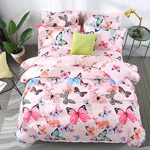 Freyamy Kinder Bettwäsche 100x135cm 2teilig Rosa Bunt Schmetterling Wendebettwäsche Gebürstet Microfaser Weiche Kinderbettwäsche Mädchen Bettbezug mit Reißverschluss und Kissenbezug 40x60cm