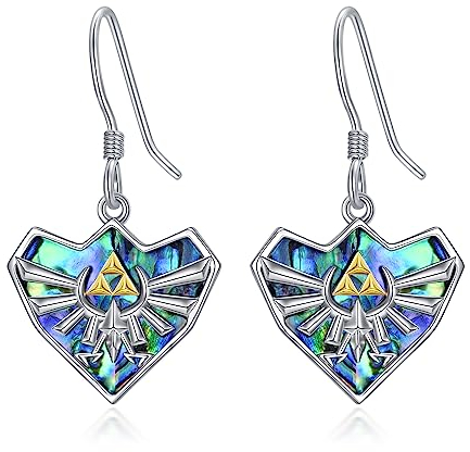 YFN Zelda Ohrringe Sterling Silber Triforce Zelda Dangle Ohrringe Abalone Legend Of Zelda Themed Ohrringe Zelda Schmuck für Damen Männer Mädchen