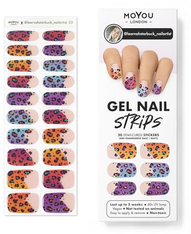 MOYOU LONDON Semi Cured Gel Nail Strips - 20 Pcs. Nail Wraps for Salon-Quality Manicure - Works with Any UV Lamp - Easy to Apply, Trim, & Remove Gel Stickers