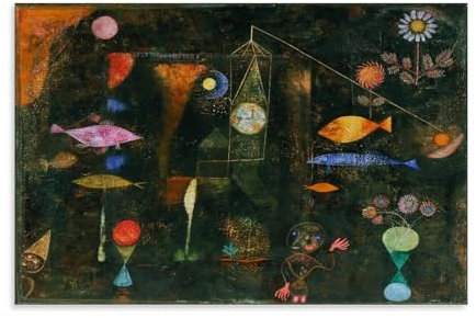 Paul Klee Kunstdruckposter Fischzauber von Paul Klee, dekoratives Gemälde, Leinwand, Wandkunst, Wohnzimmer, Schlafzimmer, 30 x 45 cm