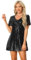 Allegra K Donna Vestito con Paillettes Glitterate con Scollo A V E Maniche Corte, Mini Abito da Festa Clubwear da Festival per Halloween Nero S