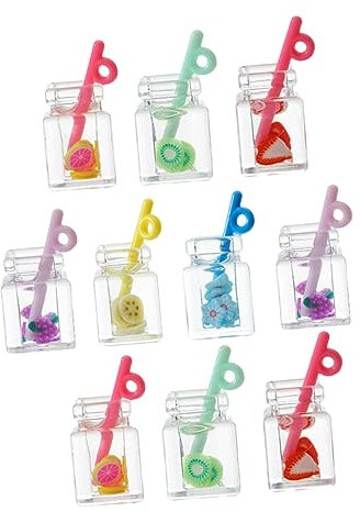 NUOBESTY 10pcs Fruit Tea Pendant Food Keychain Fruit Tea Nail Charms Tiny Drinks Charm Keychain Charms Glass Bottle Charm Bulk Jewelry Keychain for Crafts Accessories Resin Milk Tea Cup