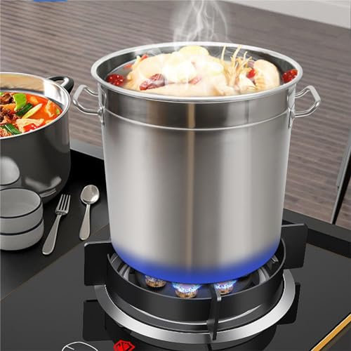 Olla de acero inoxidable 201 para inducción – 35/50/70 litros con tapa – Alta para sopa, grande para verduras, de camping – para guisar y asar