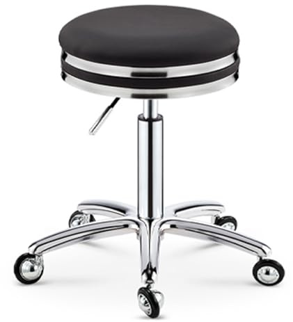 Robuster Drehstuhl mit Stahlring und Rollen ohne Verheddern, höhenverstellbar, PU-Leder, Bürostuhl für Schlafzimmer, Laden, Theke, Salon, Waschtisch, Spa, Massage, Schönheitsschreibtisch (schwarz)