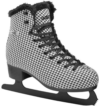 ROCES Women's Stainless Steel Figure Blade Anatomic Padding Eco Fur Lining Pied De Poule Ice Skates with Lacing Closure, White/Black, 8US W