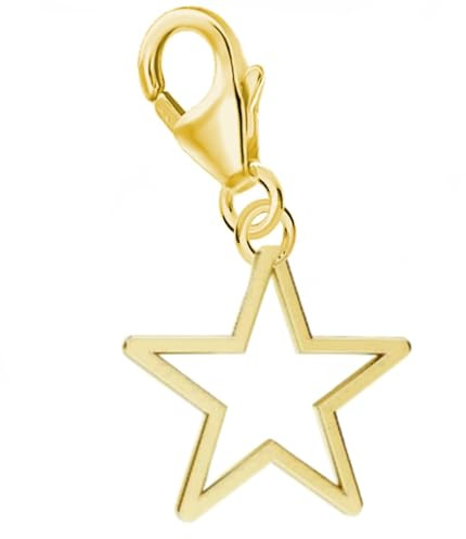Goldene Hufeisen Stern Charm Anhänger 925 Sterling Silber Gelbgold vergoldet