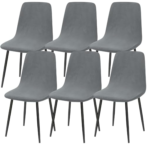 Alishomtll Stretch Samt Stuhlhussen 4er/6er Set Velvet Stuhlbezug Universal für Eames Chair Esszimmerstühle Bezug Abnehmbare Waschbarer Stühle Schutz für Küche Bankett Hochzeit Party (Grau, 6pcs)