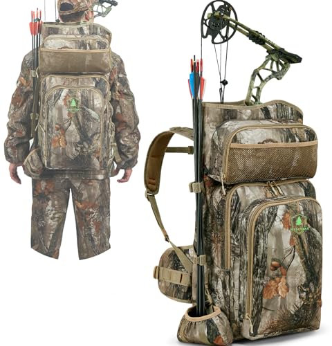Wild Cedar Bogen Jagd Rucksack für Herren, Sattel Camo Rucksack mit Bogenhalter, Compound Bogen Jagd Tasche für Hirsch und Elch Jagd