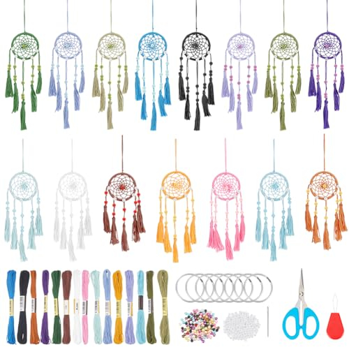 INFUNLY 15 Stück DIY Kleine Traumfänger-Sets Für Anfänger, Handgefertigtes Traumfänger-Set Für Anfänger, DIY-Mini-Set Zur Herstellung von Hängenden Ornamenten Für Schlafzimmer, Auto, Spiegel, Schlüsse