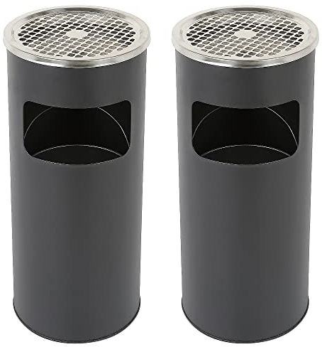 XUANYU 2 en 1 Cendrier sur Pied avec Poubelle 30 Litres Poubelle Extérieure avec Cendrier Amovible, Acier Inoxydable, Ø 25×25×60 cm/Ø 9,84×9,84×23,62 (Noir ×2)
