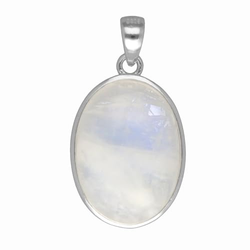 Lebensquelle Plus Regenbogen Mondstein Edelstein Anhänger oval | In 925er Silber gefasst | 18 x 13 mm (weißer Labradorit)