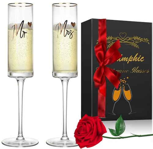 Champagne Flutes 210ml /7.1oz, Crystal Champagne Glasses, Elegant Wine Glasses Prosecco Glasses, Clear Sparkling Champagne Glasses Set of 2, for Anniversary, Party, Wedding, Gift, Dishwasher Safe