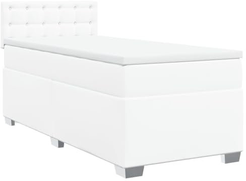vidaXL Boxspringbett, Polsterbett Bett mit Matratze, Bettgestell mit Kopfteil Lattenrost, Einzelbett für Schlafzimmer, Weiß 100x200cm Kunstleder