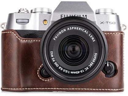 MUZIRI KINOKOO Kameratasche für Fuji XT50/X-T50 PU Leder Tasche kompatibel für Fuji X-T50 Kamera mit Öffnungsboden und Handgriff-Design - Kaffee
