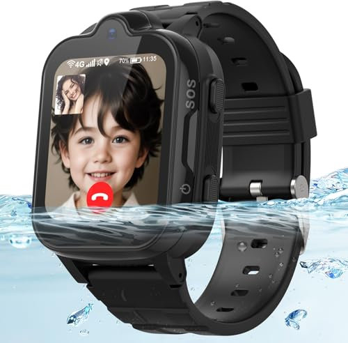 AstraMinds Smartwatch Kinder mit GPS und Telefon, 4G Kinderuhr mit Videoanruf, Nachrichten, Schulmodus, SOS-Funktion, Kamera und Schrittzähler, Armbanduhr Kinder fur Mädchen Junge 3–12 Jahren, Schwarz