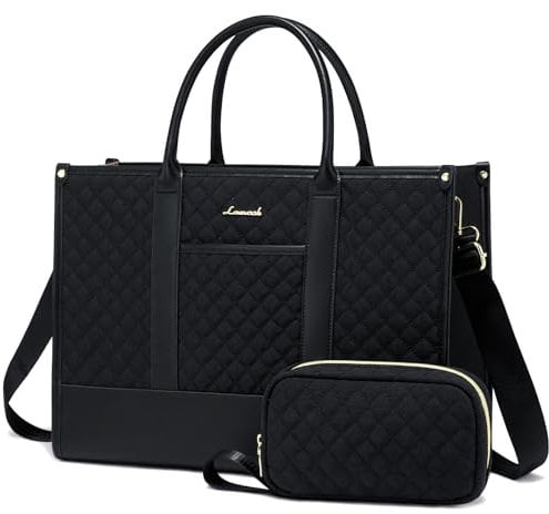 LOVEVOOK Laptop Bags for Women Handbags 15.6 Inch, Ladies Tote Bag for Work Office Business School, Large Womens Shoulder Bag with Adjustable Straps & Clutch Lightweight, Black