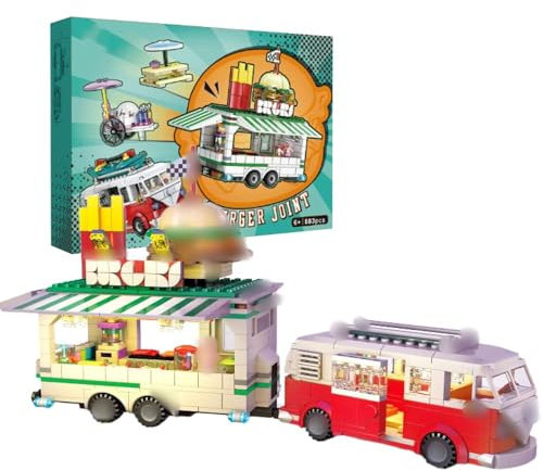 highdar Technik Retro Burgerwagen Bausteine Sets, 883 Teile STEM Auto Modellbausatz, MOC Klemmbausteine Konstruktionsspielzeug, Rennwagen für Erfahrene Baustein Enthusiasten
