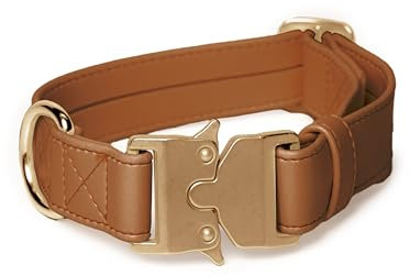 FriedaGreen – Fellschonendes Hunde-Halsband mit Sicherheitsverschluss, Ultraleicht & Wasserfest, aus Veganem Apfelleder, 3 cm Breit, für Mittelgroße & Große Hunde – Braun mit Goldener Schnalle