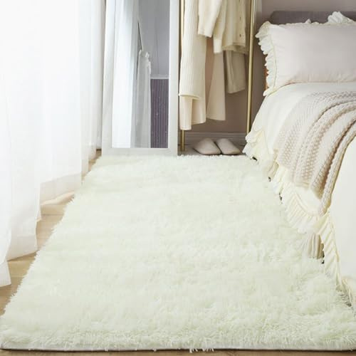YUANWAN Teppich Wohnzimmer Hochflor Teppich 200 x 90 cm Flauschig Weicher, Maschinenwaschbarer Flauschig Weich Kurzflor Teppich Hochflor Teppich für Schlafzimmer, Wohnzimmer, cremefarben