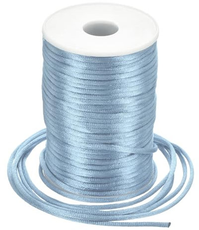 Rebower Nylon Satin Cord 3mm, 50m Nylon String for Bracelet Braided Thread [for Jewelry Making Necklace Chinese Knot Craft] - Sky Blue