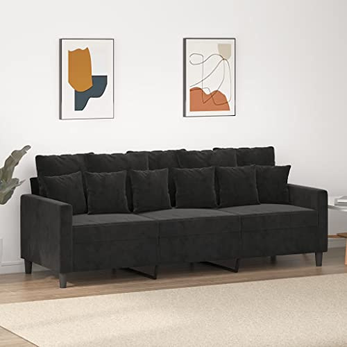 Willood Sofá de 3 Plazas, Asiento con Reposabrazos Respaldo, Sillón de Descanso Relax Televisión, Sofá Tapizado para Salón, Tela Negro
