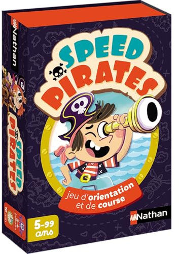 Nathan Speed Pirates, Kartenspiel für Kinder ab 5 Jahren, Renn- und Orientierungsspiel, Piraten-Thema, wählt die richtige Richtung und findet die meisten Inseln, Familie und Kinder, 2 bis 4 Spieler