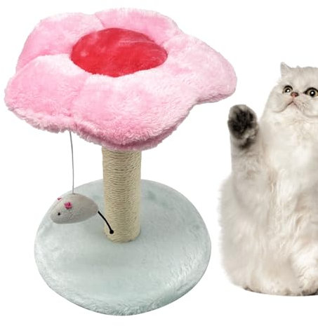BPS Rascador Gato Árbol para Gatos con Diseño de Flor Centro de Actividades Compacto con Ratón Colgante y Poste Rascador de Sisal (Rosado) BPS-10874